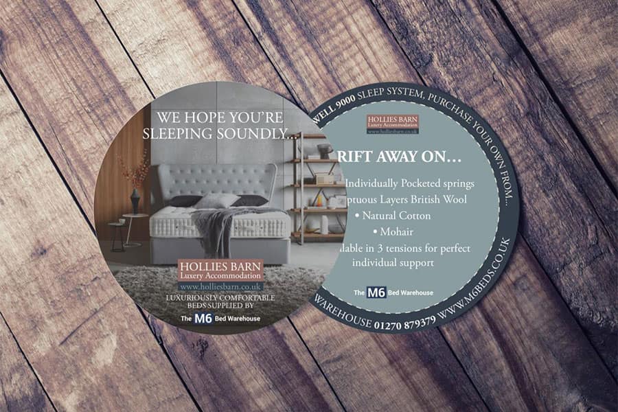 The M6 Bed Warehouse | Promotional Material, Printed Beer Mats, Marketing